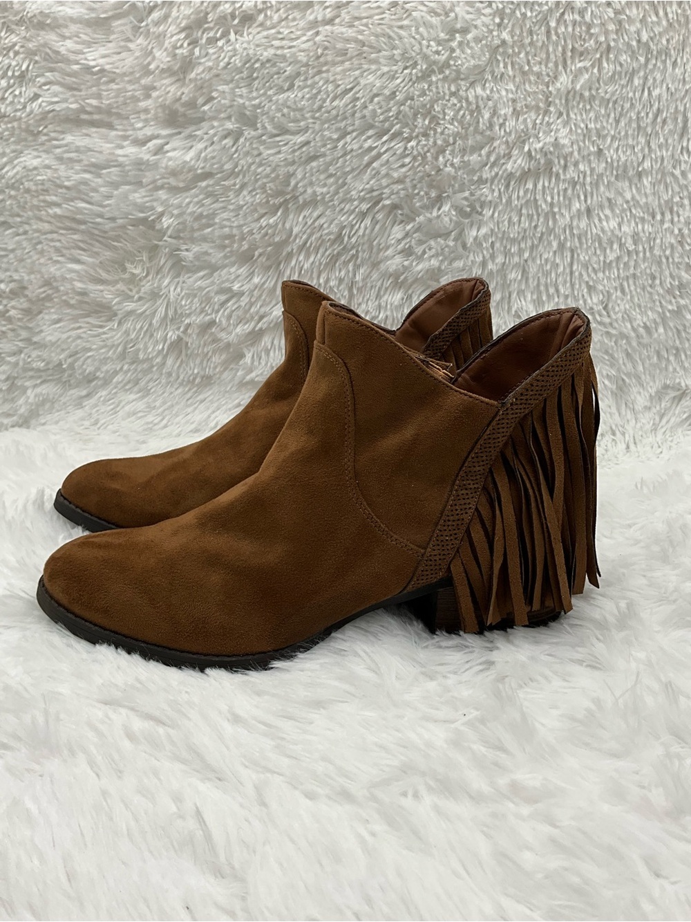 Faded Glory Booties Size 9 Brown Suede Fringe Ankle Booties